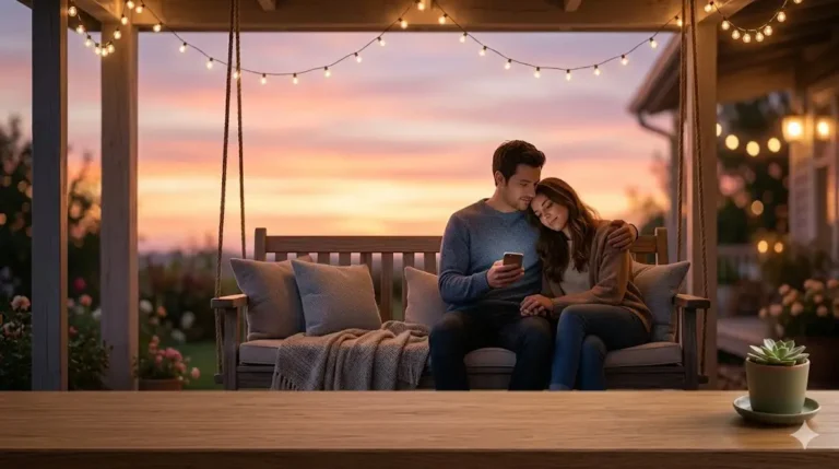 Couple sharing a sweet good evening moment at sunset