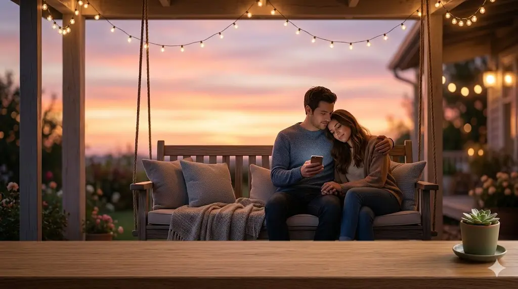 Couple sharing a sweet good evening moment at sunset